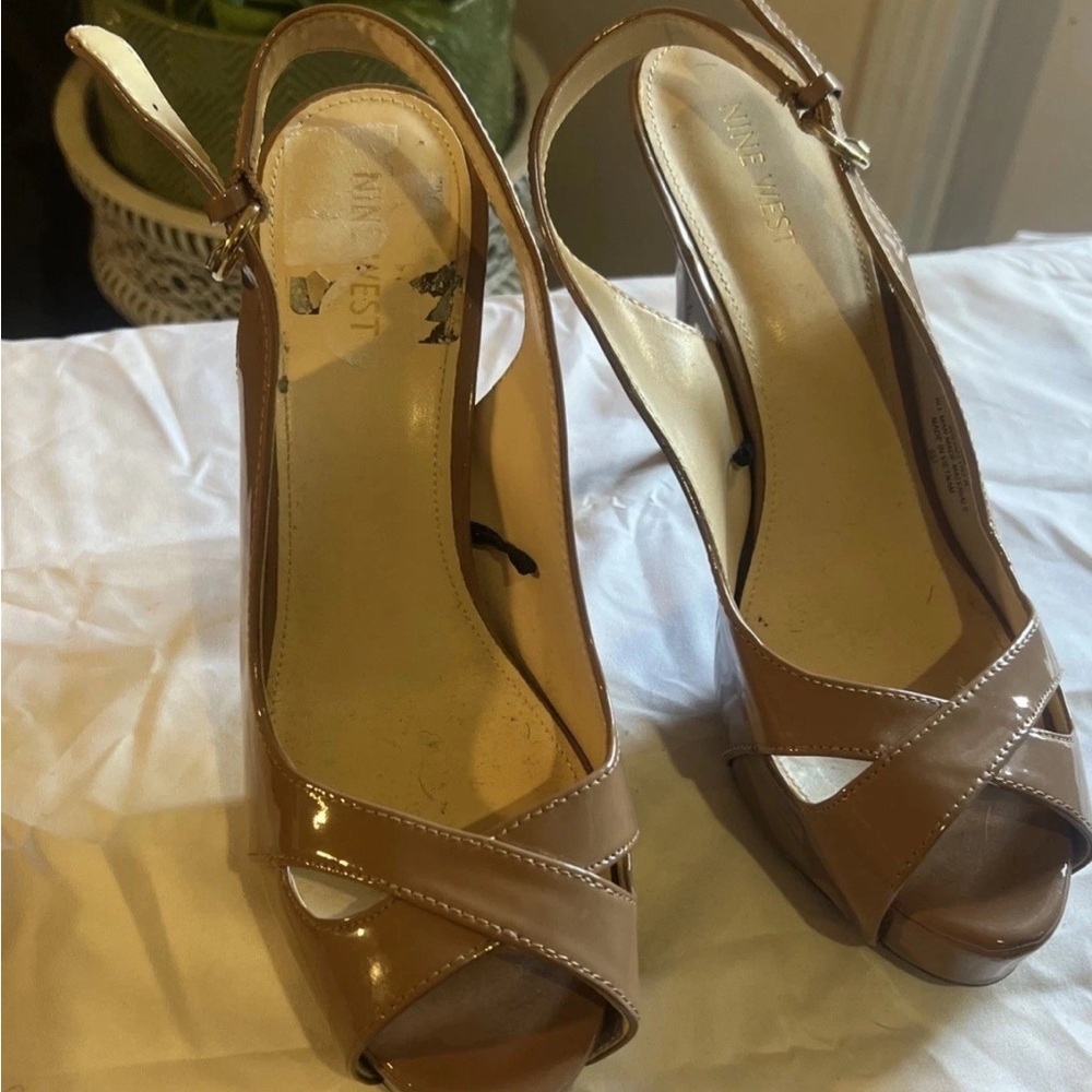 Nine West Brown Leather Heels with Polished Finish